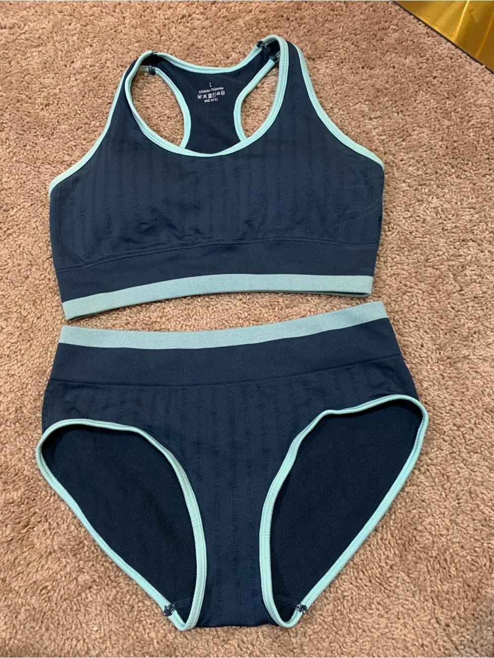 Seamless Navy and Mint Sporty Active Wear Set.